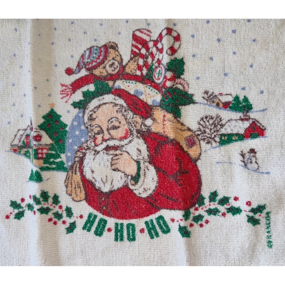 Vintage Woolworth Co Cotton Terry Christmas Santa Claus Kitchen Hand Dish Towel